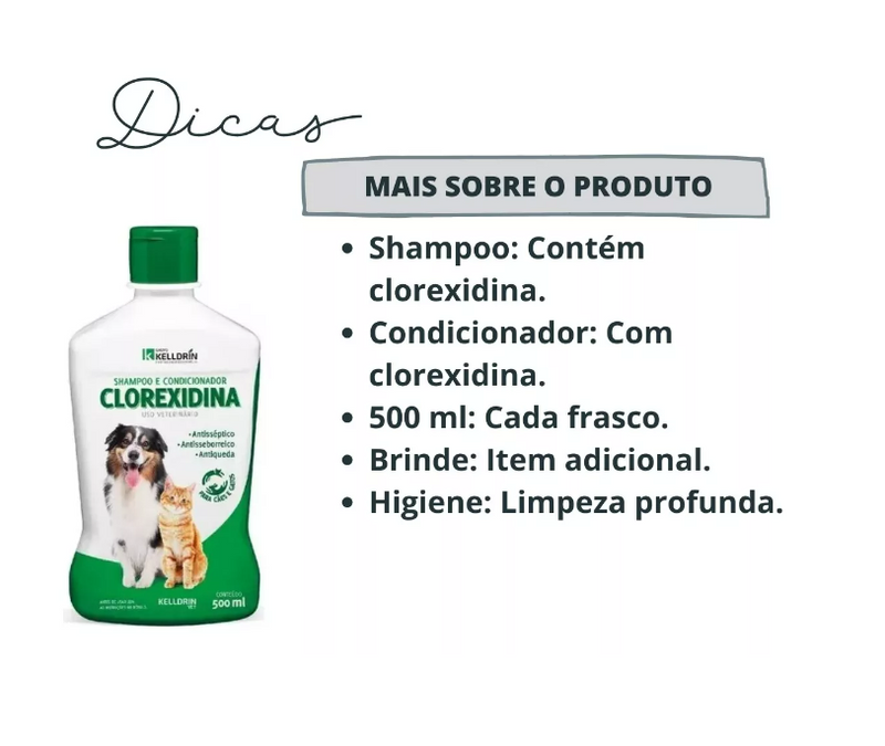 Shampoo e Condicionador Bactericida com Clorexidina, antisséptico antiqueda