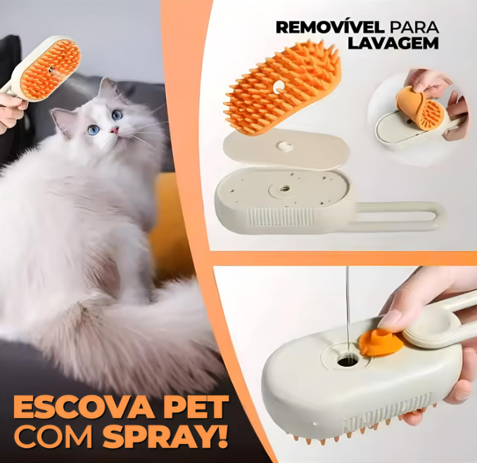 Escova a Vapor Remoção de Pelo de Animais Massagem para Gatos e Cães Pequenos a Médios